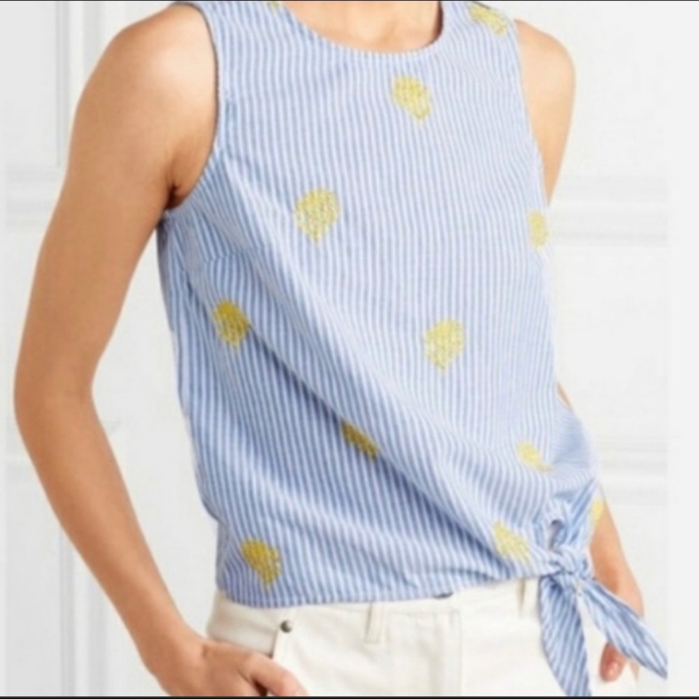 J. Crew Seersucker Embroidered Pineapple Side Top 6